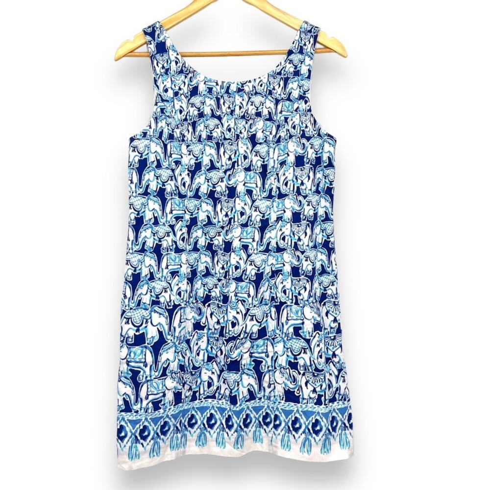 Lilly Pulitzer Cathy Dress Women's 6 Blue Shift Mini‎ Elephant Print Classic - Picture 3 of 10
